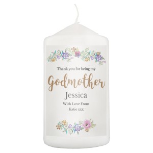Personalised Godmother "Floral Watercolour" Pillar Candle