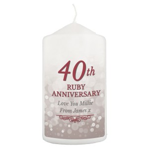 
                            Personalised 40th Ruby Anniversary Pillar Candle