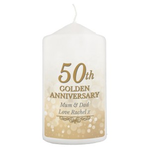 
                            Personalised 50th Golden Anniversary Pillar Candle