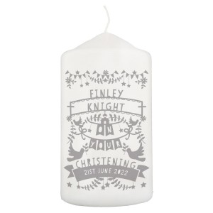 
                            Personalised Grey Papercut Style Pillar Candle