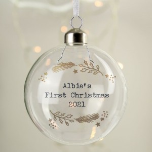 
                            Personalised Gold Wreath Glass Bauble