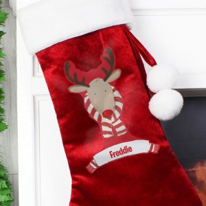 
                            Personalised Retro Reindeer Luxury Red Stocking