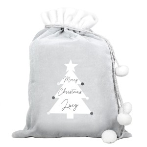 
                            Personalised Christmas Tree Luxury Silver Grey Pom Pom Sack