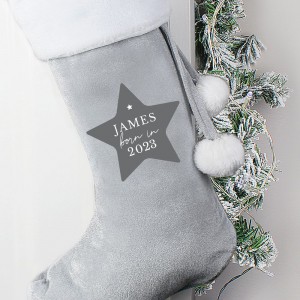 
                            Personalised Born In Luxury Silver Grey Stocking