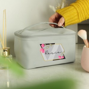 
                                Personalised Geometric Floral Grey Toiletry Bag