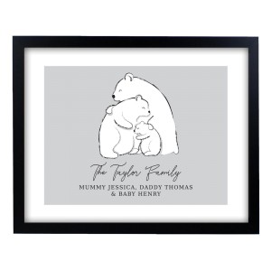 
                            Personalised Polar Bear Family Black Framed Print