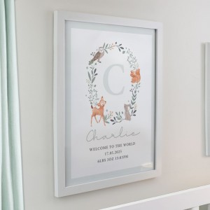 
                            Personalised Woodland Initial White Poster Frame