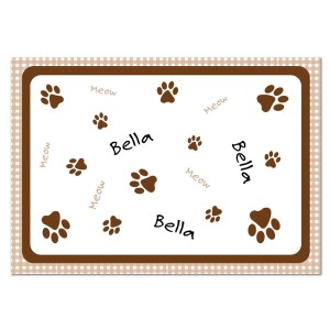 Personalised Brown Gingham Cat Pet Bowl Mat