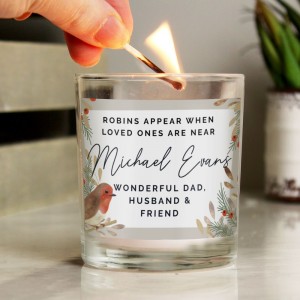 
                            Personalised Robins Appear Memorial Scented Jar Candle