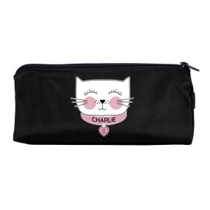 
                            Personalised Cute Cat Black Pencil Case