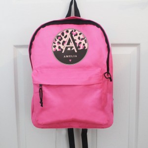 
                            Personalised Leopard Print Pink Backpack