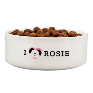 Personalised I Love my Dog - Cute Design 14cm Medium Ceramic White Pet Bowl