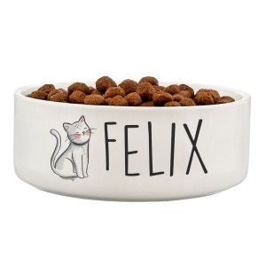 
                            Personalised Scribble Cat 14cm Medium Pet Bowl