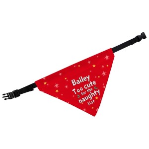 Personalised "Too cute for the naughty list" Dog Bandana