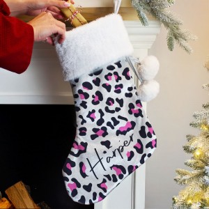 
                            Personalised Leopard Print Christmas Stocking