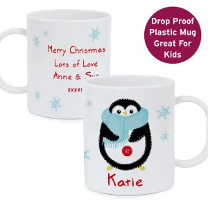 Personalised Felt Stitch Penguin Plastic Mug