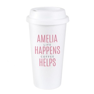 
                            Personalised Pink Text Slogan Insulated Reusable Eco Travel Cup