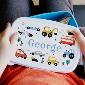 
                            Personalised Vehicles Name Only Blue Lunch Box