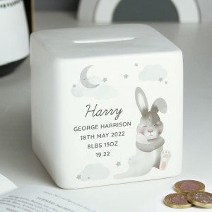 
                            Personalised Baby Bunny Ceramic Square Money Box