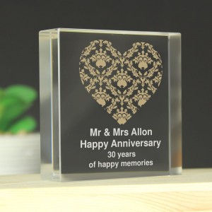 
                            Personalised Gold Damask Heart Crystal Token
