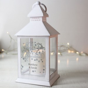 
                            Personalised Silver Reindeer White Lantern