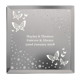 
                            Personalised White Butterfly Diamante Glass Trinket Box