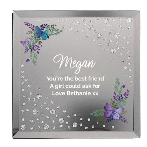 
                            Personalised Floral Butterfly Diamante Glass Trinket Box