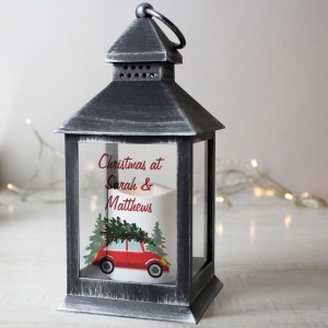 Personalised "Driving Home For Christmas" Rustic Black Lantern