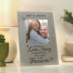 
                            Personalised Every Love Story Is Beautiful 4x4 Glitter Glass Photo Frame