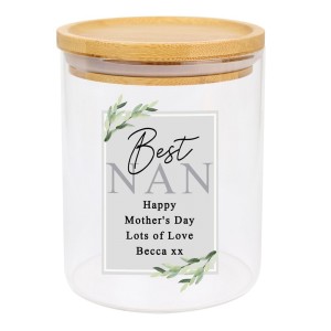 
                            Personalised Botanical Glass Jar with Bamboo Lid