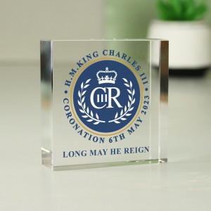 
                            Personalised King Charles III Blue Crest Coronation Commemorative Crystal Token