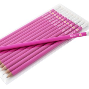 
                            Personalised Flower Motif Pink Pencils