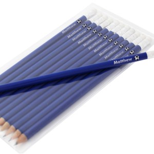 Personalised Football Motif Blue Pencils