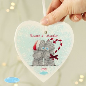 
                            Personalised Me To You Couple Christmas Wooden Heart Decoration