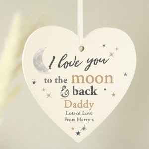 
                            Personalised To the Moon and Back... Wooden Heart Decoration