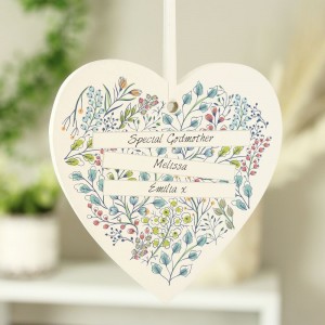 Personalised Botanical Wooden Heart Decoration
