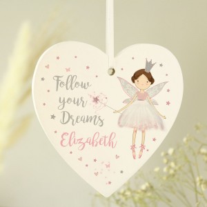 
                            Personalised Fairy Princess Wooden Heart Decoration
