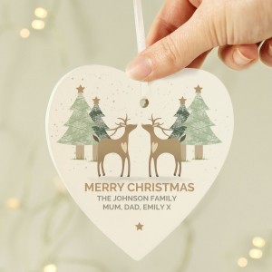 
                            Personalised Reindeer Couple Wooden Heart Decoration