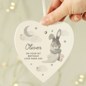 Personalised Baby Bunny Wooden Heart Decoration