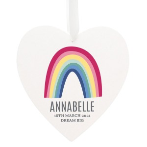 
                            Personalised Rainbow Large Wooden Heart Decoration
