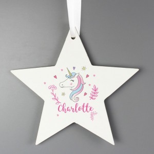 
                            Personalised Unicorn Wooden Star Decoration
