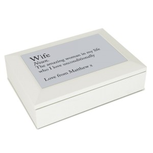 
                            Personalised Definition White Wooden Jewellery Box