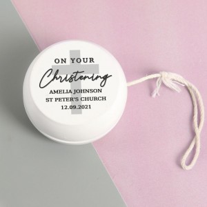 Personalised On Your Christening White Wooden Yoyo
