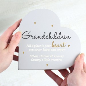 
                            Personalised Grandchildren Free Standing Heart Ornament