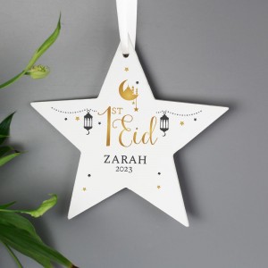 Personalised 1st Eid Wooden Star Decoration