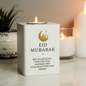 
                            Personalised Eid White Wooden Tea light Holder