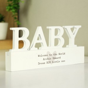 
                            Personalised Free Text Heart Wooden Baby Ornament