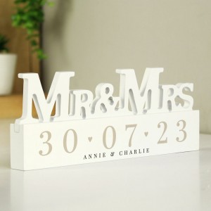 Personalised Big Date Wooden Mr & Mrs Ornament