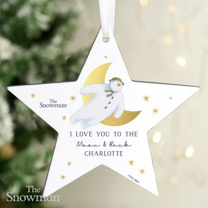 
                            Personalised The Snowman Gold Moon Wooden Star Decoration