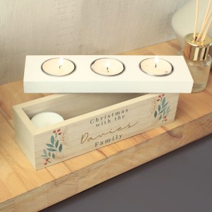
                            Personalised Christmas Foliage Triple Tea Light Box
